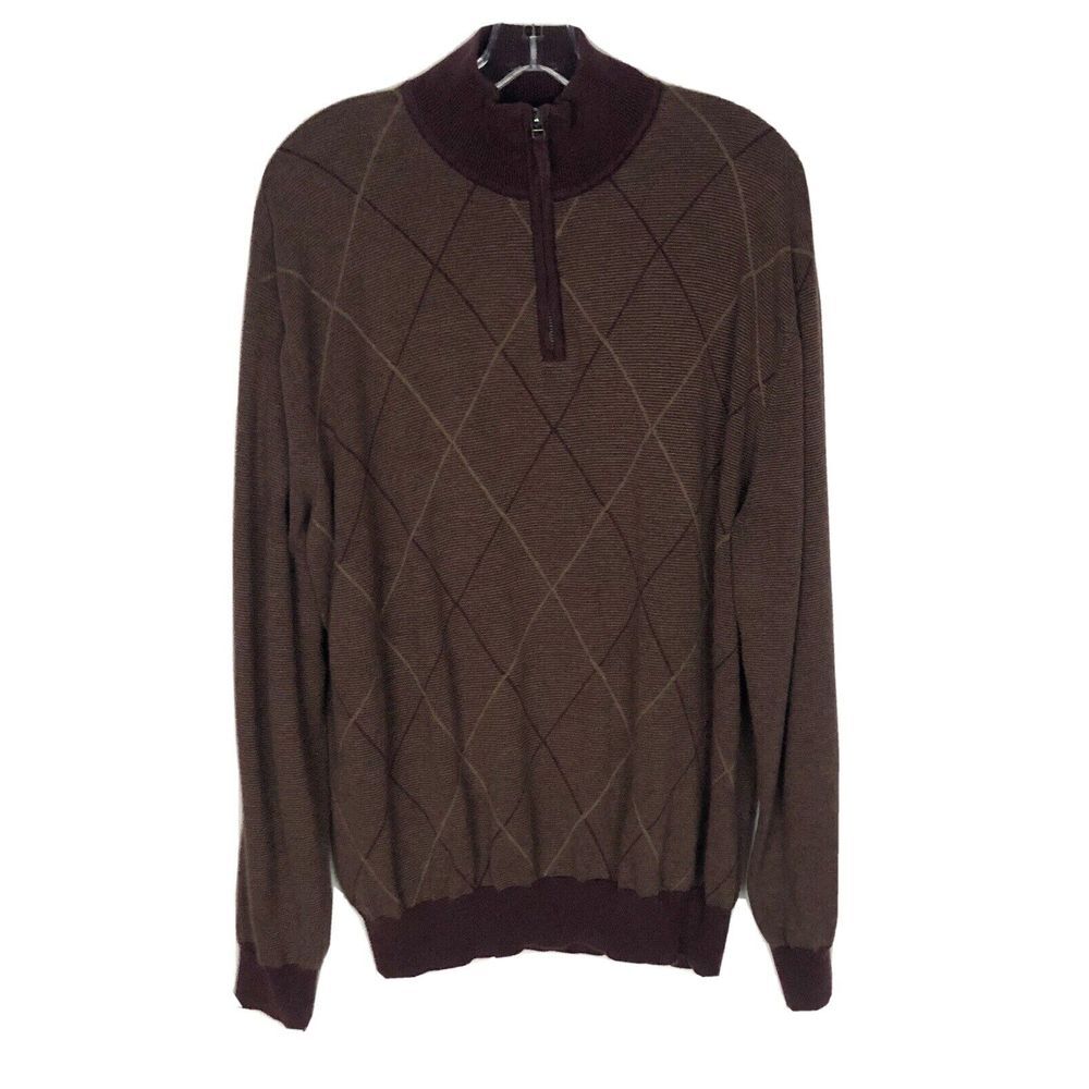 Perry Ellis Burgundy 1/4‎ Zip Pullover Sweater Size XL Diamond Pattern Cotton
